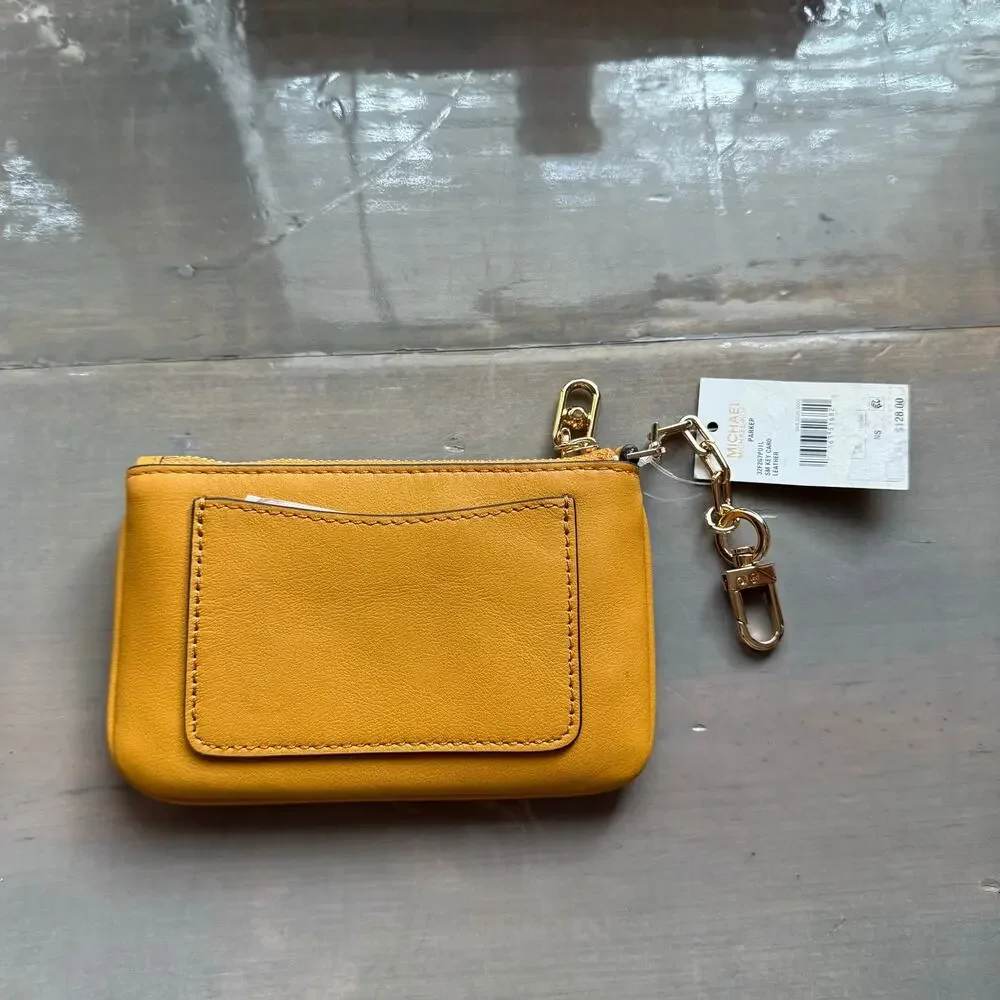 Michael Kors Parker Marigold Leather Zip Card Case Wristlet Wallet NWT